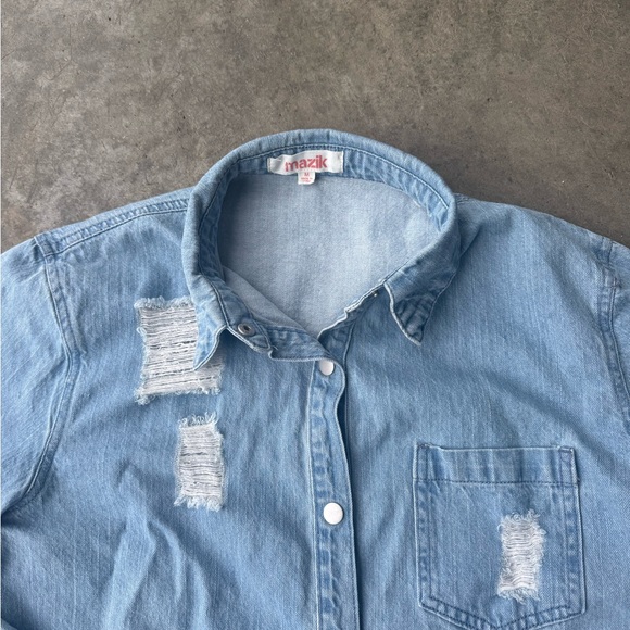 Mazik Light Blue Distressed Denim Shirt - Picture 3 of 4